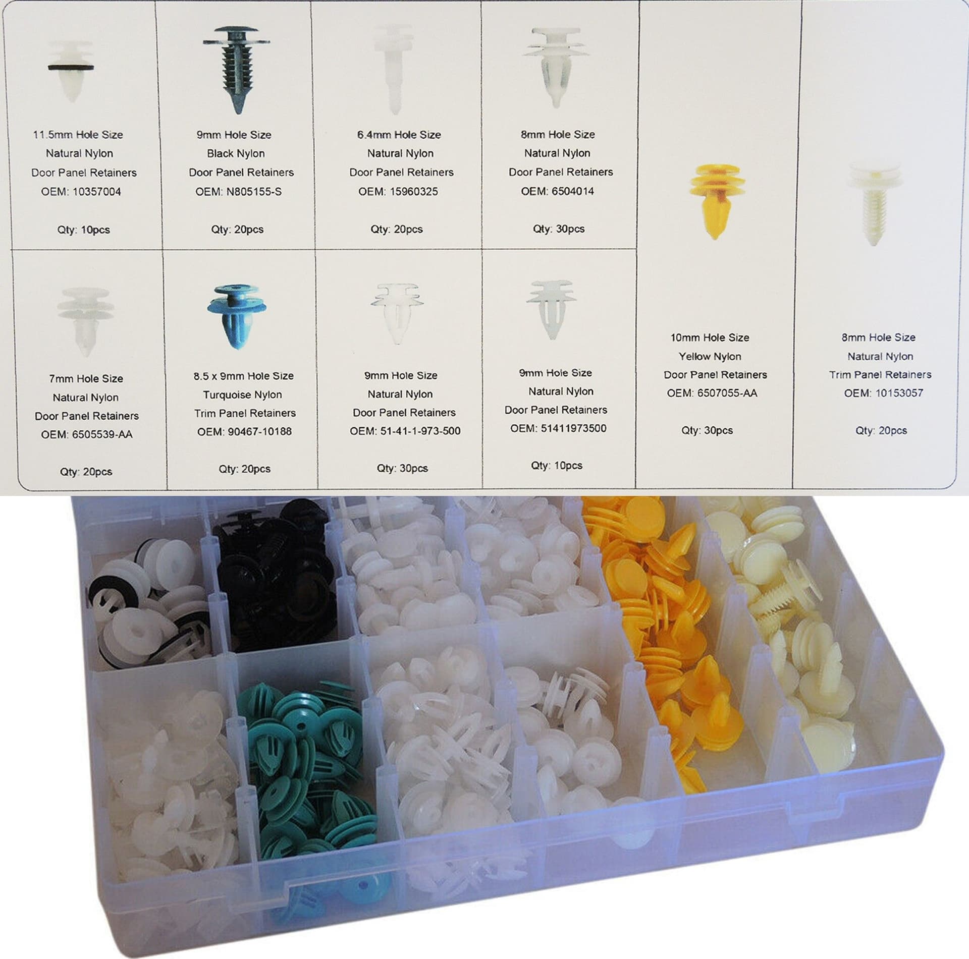 210 PZ PLASTICA TRIM CLIP RIVETTI CLIP KIT FERMI DI SPINTA PER AUTO ABITACOLO - 3