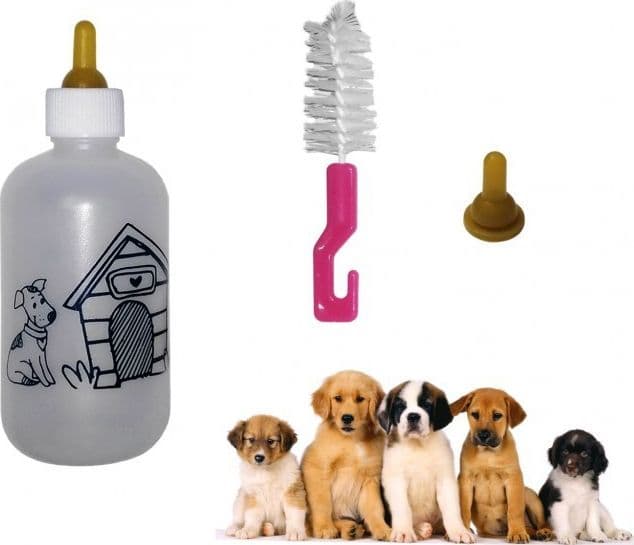 Biberon per cuccioli cane e gatto 120ml con doppia tettarella e spazzola pulizia - 2