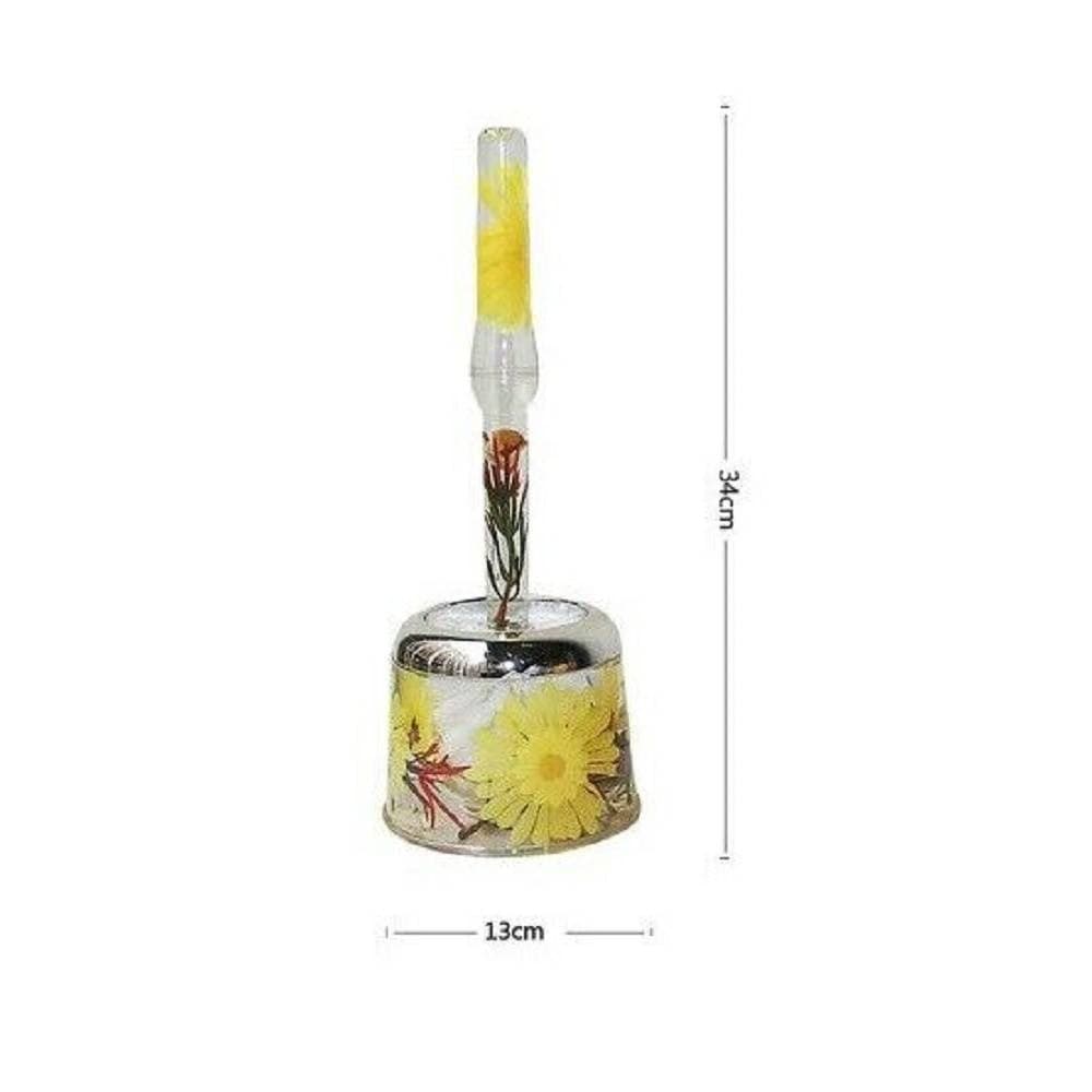 SCOPINO WC PORTA SCOPINO DECORATO FIORE GIALLO 34X13CM BAGNO ACCESSORIO 52374 - 2