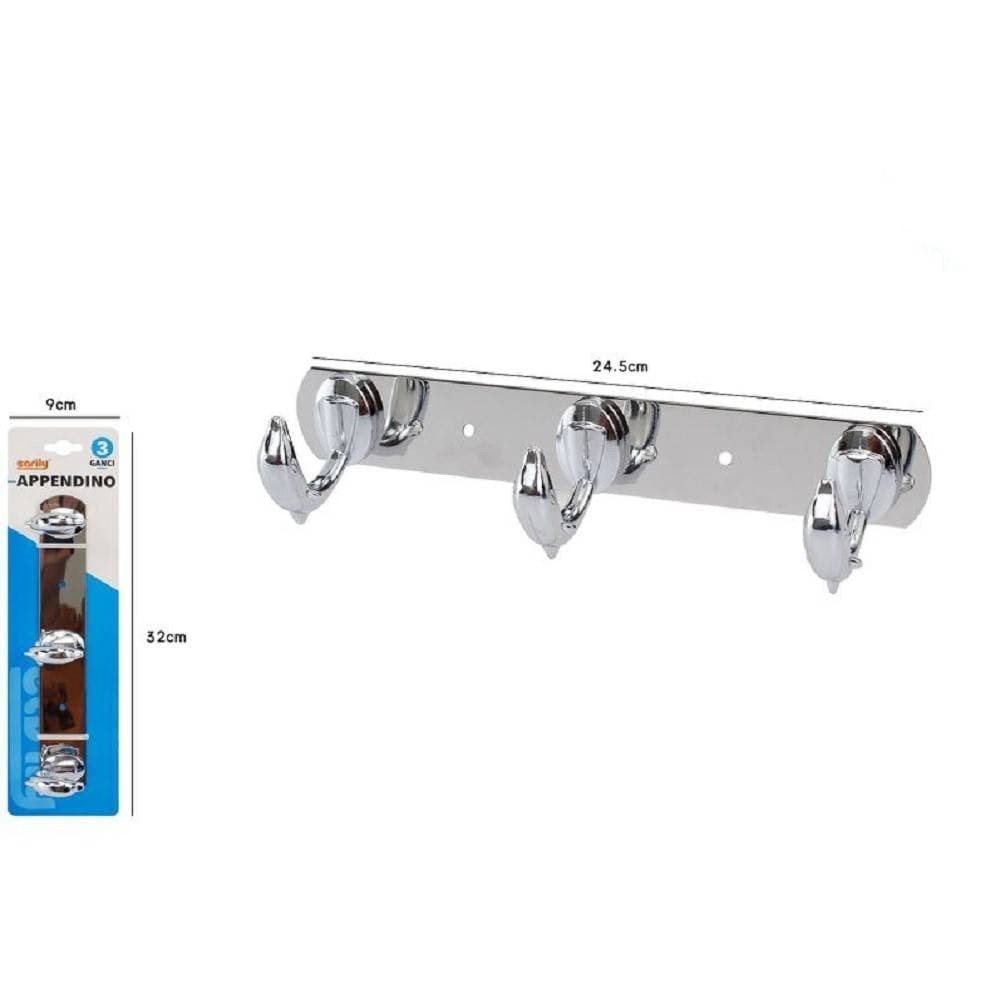APPENDINO CON 3 GANCI A DELFINO PARETE MULTIUSO ACCIAIO VITI 24.5 CM 52179 - 2