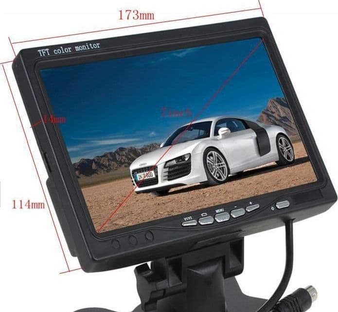 MONITOR LCD 7'' POLLICI 2 INGRESSI VIDEO TFT POGGIATESTA AUTO RETROMARCIA STAFFA - 3