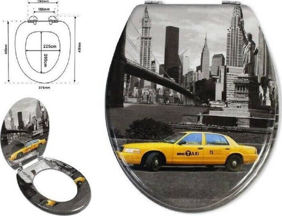 COPRIWATER COPRI SEDILE WC BAGNO UNIVERSALE CERNIERE ACCIAIO TAXI NEW YORK 52974A - 2