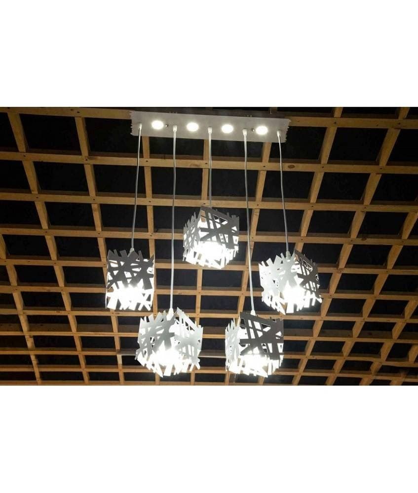 LAMPADARIO SOFFITTO A SOSPENSIONE 5 CUBI ATTACCO E27 DESIGN MODERNO IN FERRO B29 - 2
