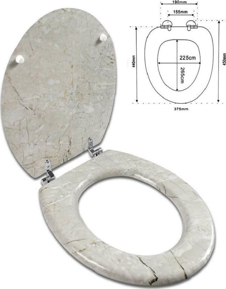 COPRIWATER UNIVERSALE LEGNO MDF RESISTENTE CON STAMPA MARMO BIANCO CERNIERE WC - 2