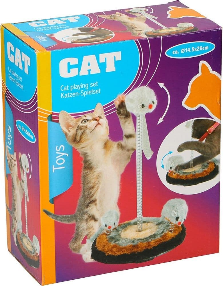 GIOCO PER GATTO CON 3 TOPI 15 X 26 CM PLAY SET GATTI GIOCHI PASSATEMPO ANIMALI - 2