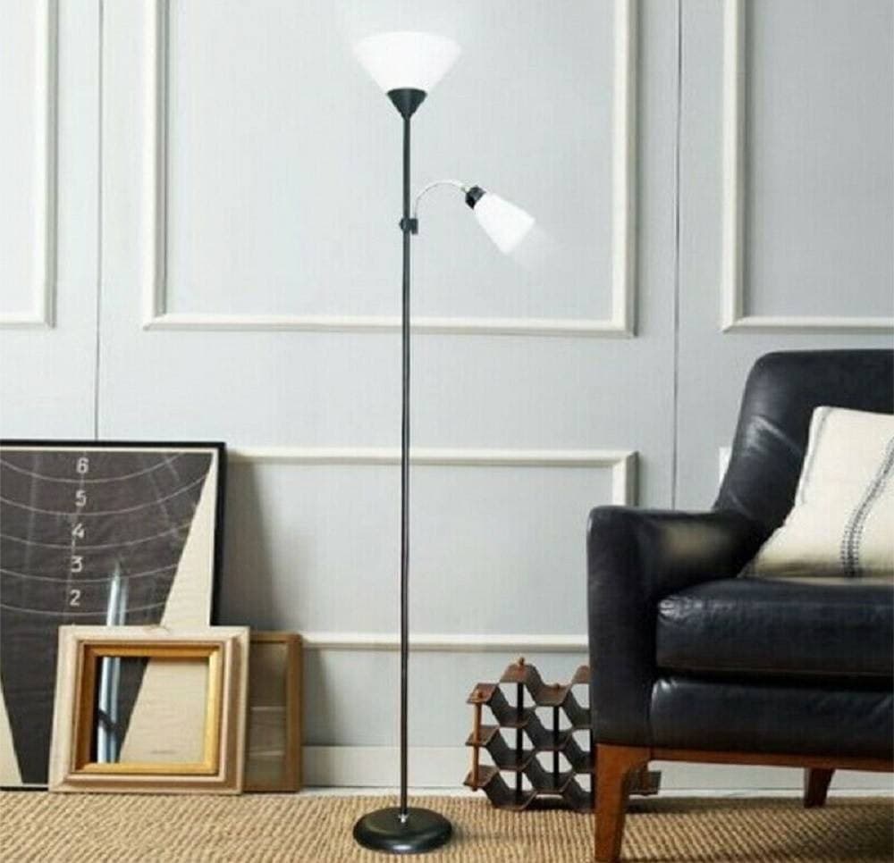 LAMPADA PIANTANA DA TERRA 180CM 2 BRACCI PARALUME LUCE ORIENTABILE CASA UFFICIO - 7