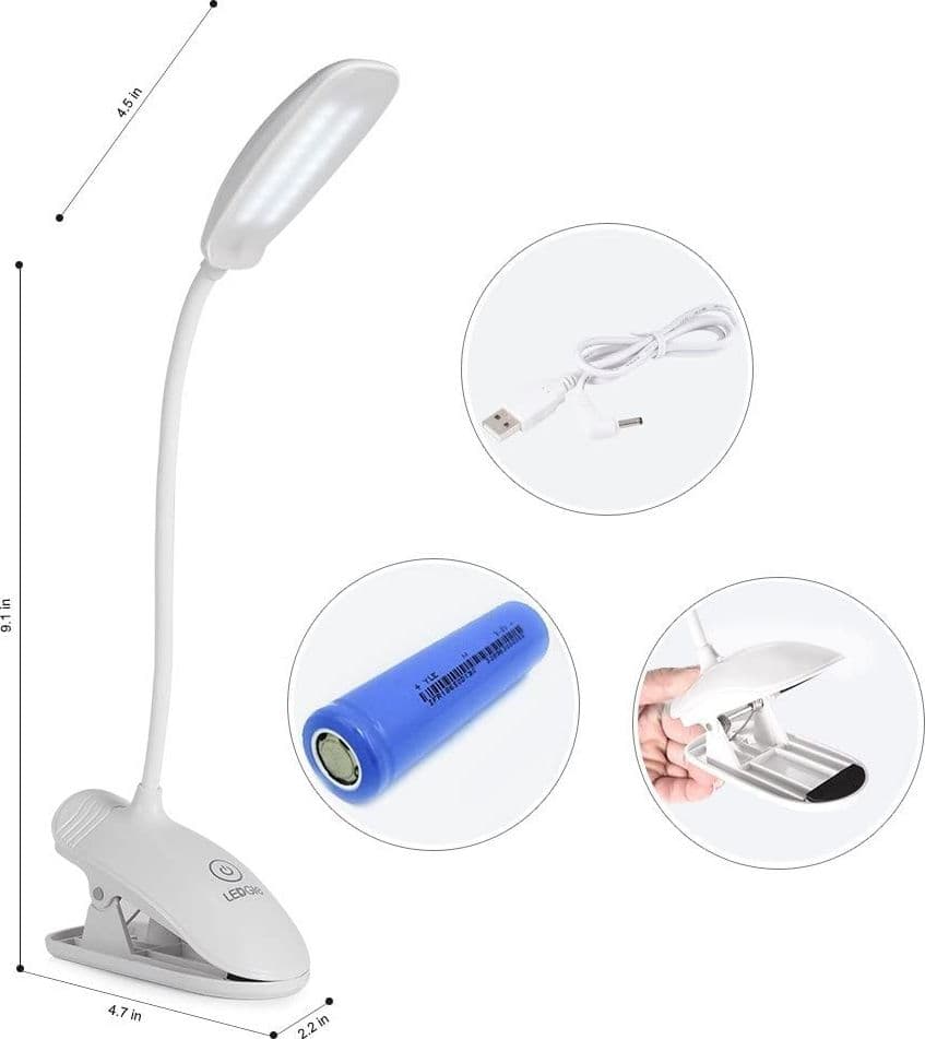 LAMPADA DA TAVOLO SCRIVANIA A LED LUCE RICARICABILE TOUCH SNODABILE CON PINZA - 6