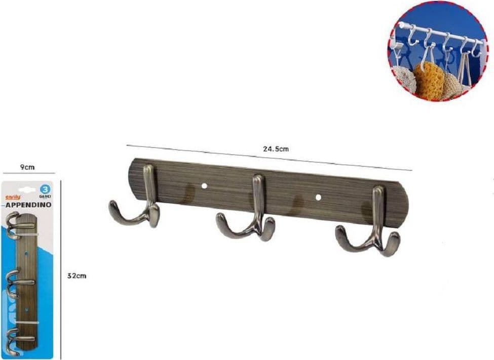 APPENDINO MULTIUSO A 3 GANCI FINITURA BRONZO SPAZZOLATO LUNGHEZZA 24.5 CM 52914 - 2