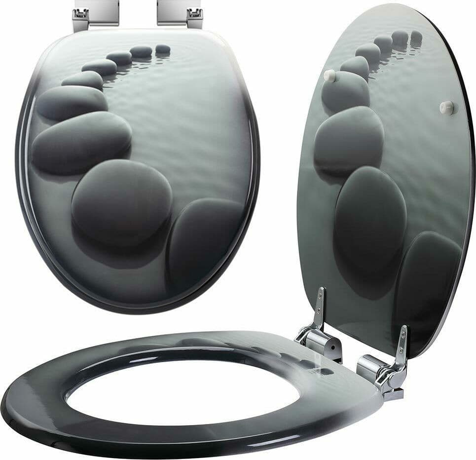 COPRIWATER UNIVERSALE CON STAMPA PIETRE ZEN COPRI TAVOLETTA WC BAGNO LEGNO MDF - 2