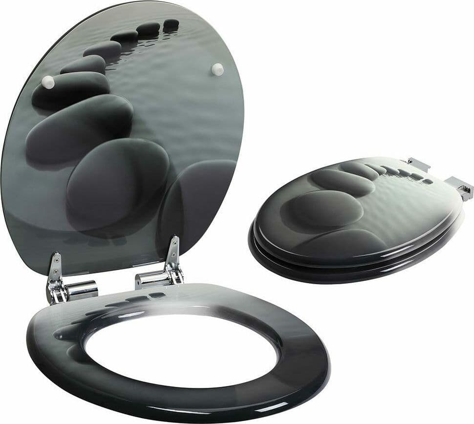 COPRIWATER UNIVERSALE CON STAMPA PIETRE ZEN COPRI TAVOLETTA WC BAGNO LEGNO MDF - 5