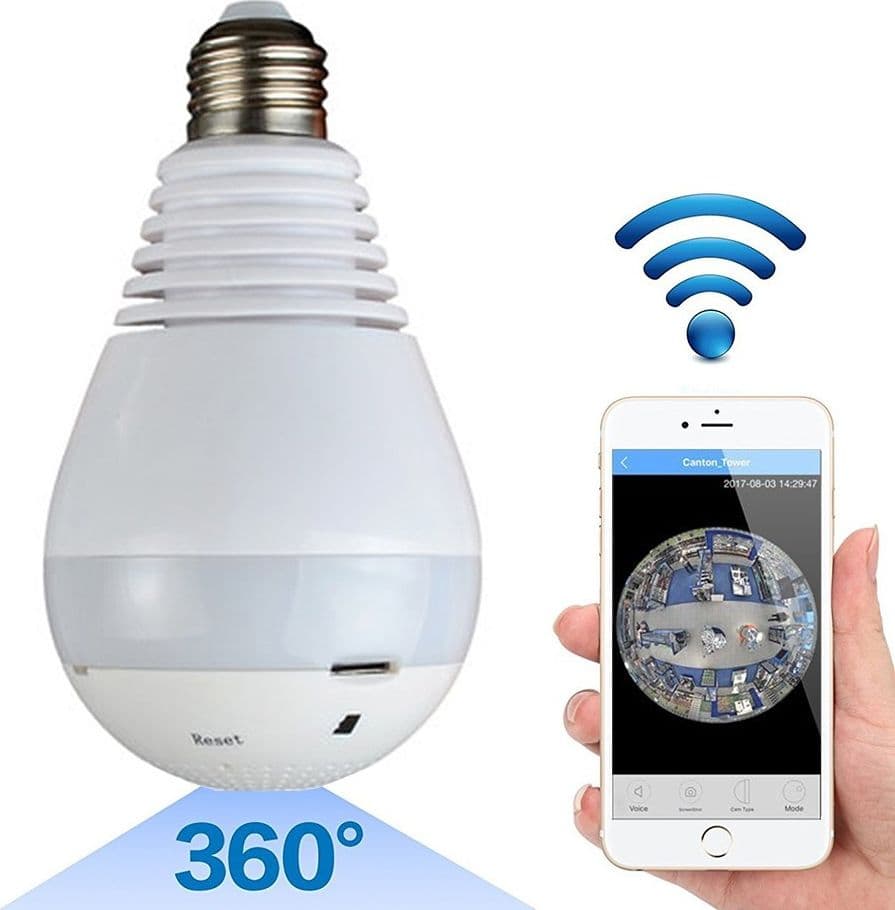 TELECAMERA IP WIFI LAMPADINA LED OCCHIO CAMERA NASCOSTA SPIA E27 180° PANORAMICA - 2