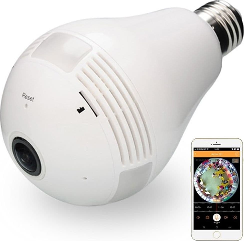 TELECAMERA IP WIFI LAMPADINA LED OCCHIO CAMERA NASCOSTA SPIA E27 180° PANORAMICA - 3