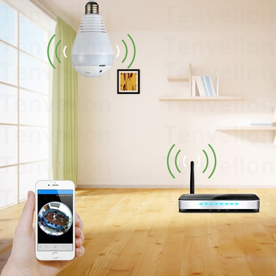 TELECAMERA IP WIFI LAMPADINA LED OCCHIO CAMERA NASCOSTA SPIA E27 180° PANORAMICA - 4