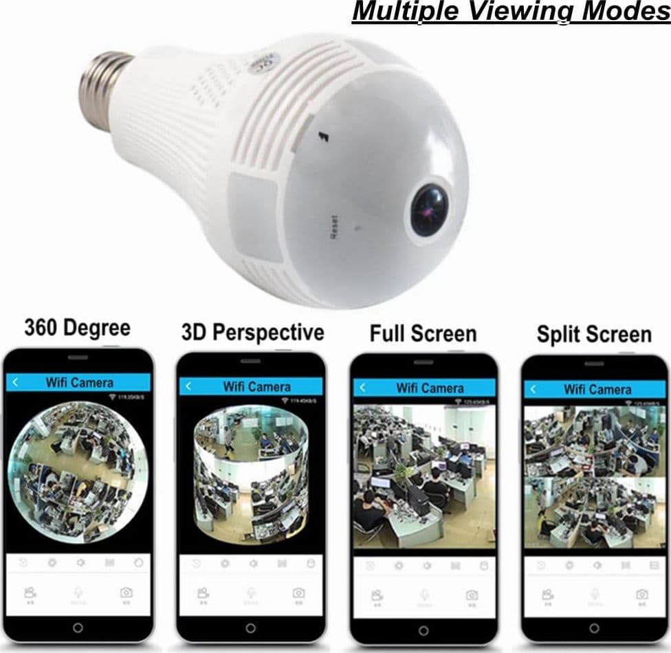 TELECAMERA IP WIFI LAMPADINA LED OCCHIO CAMERA NASCOSTA SPIA E27 180° PANORAMICA - 5