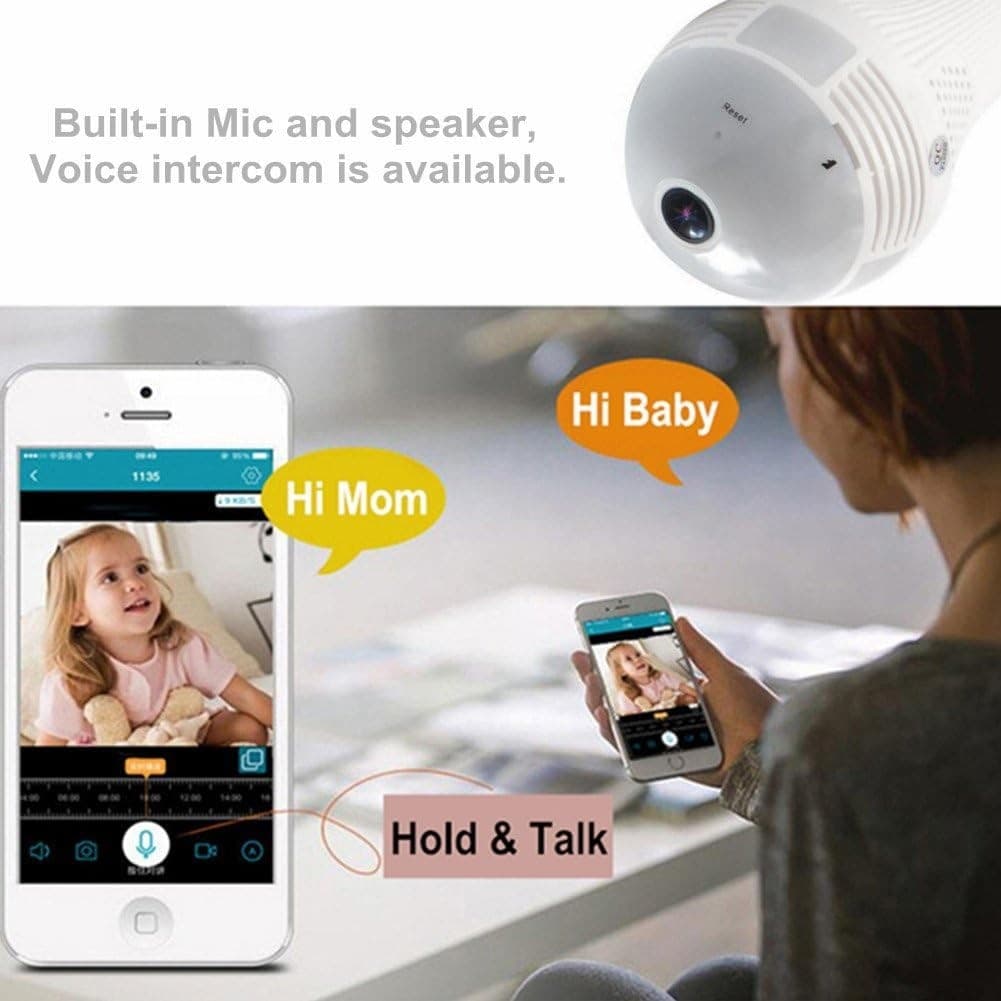 TELECAMERA IP WIFI LAMPADINA LED OCCHIO CAMERA NASCOSTA SPIA E27 180° PANORAMICA - 6