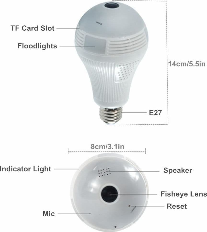 TELECAMERA IP WIFI LAMPADINA LED OCCHIO CAMERA NASCOSTA SPIA E27 180° PANORAMICA - 9