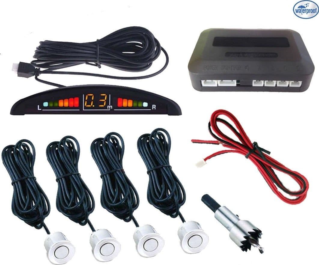 KIT 4 SENSORI DI PARCHEGGIO CON DISPLAY LED+SUONO GRIGIO CON CICALINO ACUSTICO - 2
