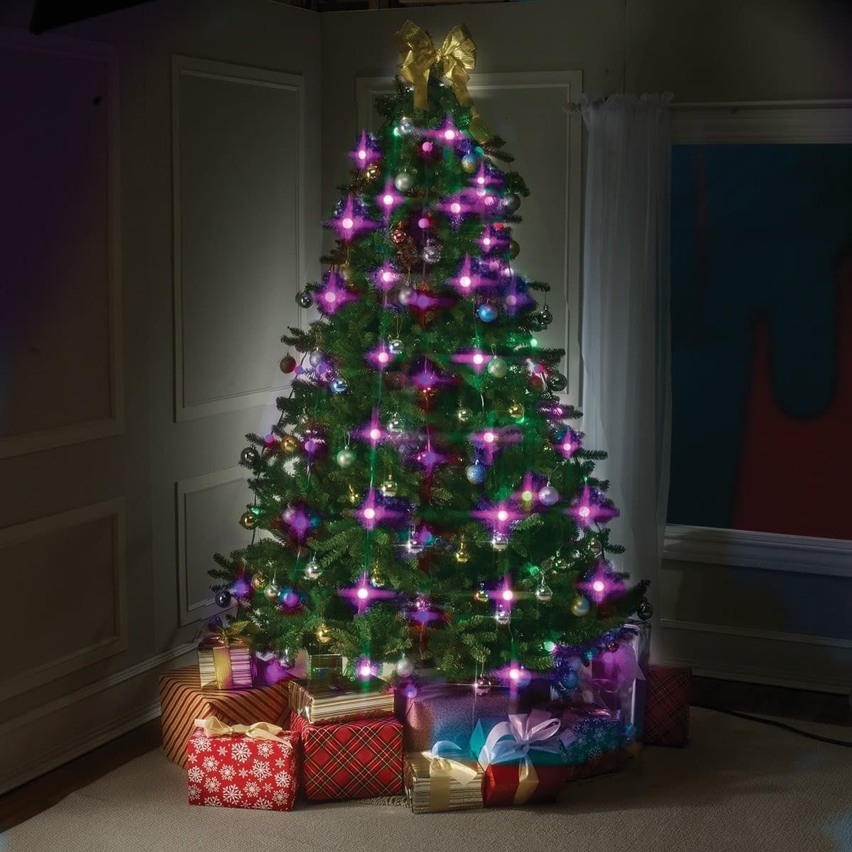 MANTELLO LUMINOSO ADDOBBI PER ALBERO DI NATALE 64 LAMPADINE LED CON TELECOMANDO - 4