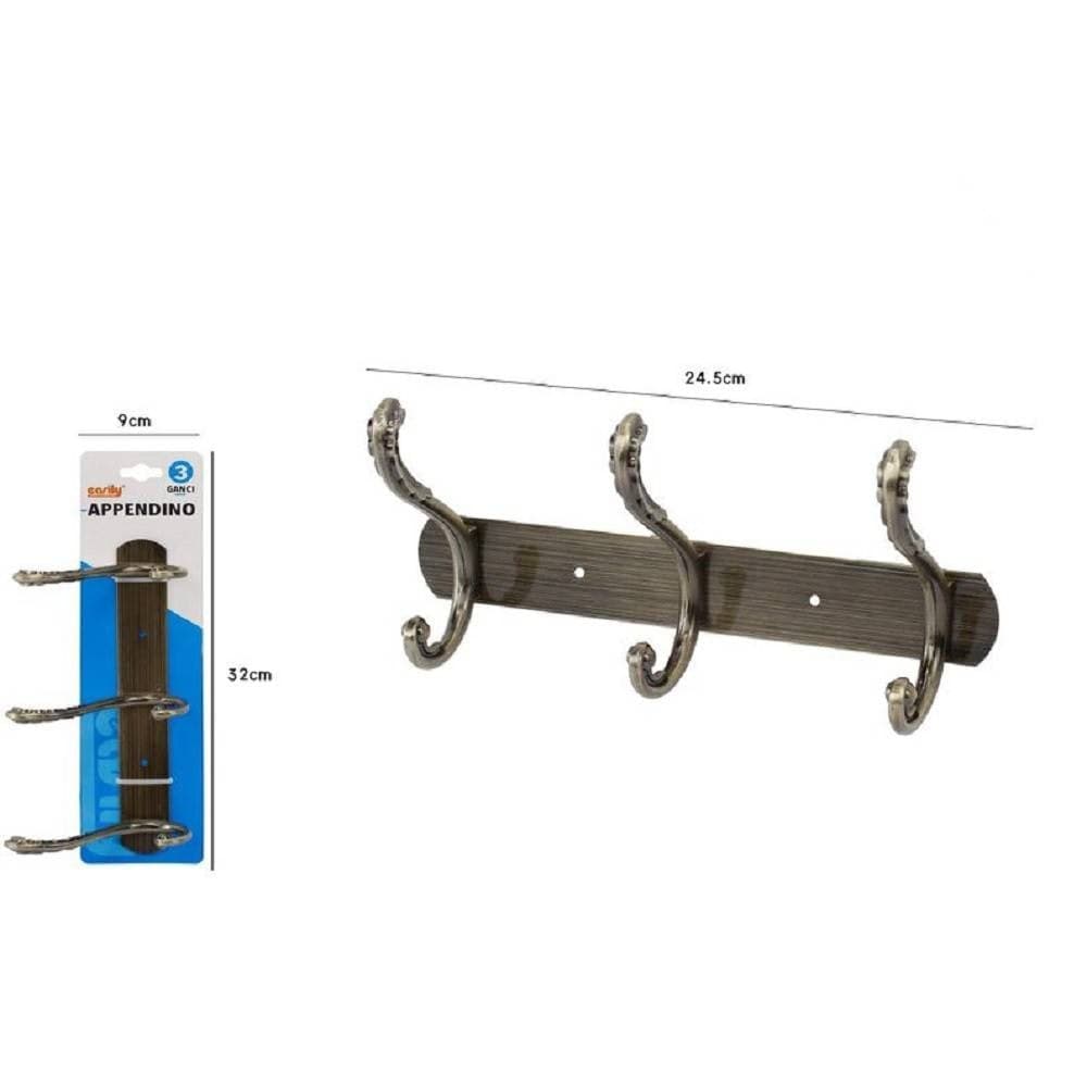 APPENDINO CON 3 GANCI A FARFALLA PARETE MULTIUSO VITI 25X5.5CM 52184 APPENDIABITI - 2