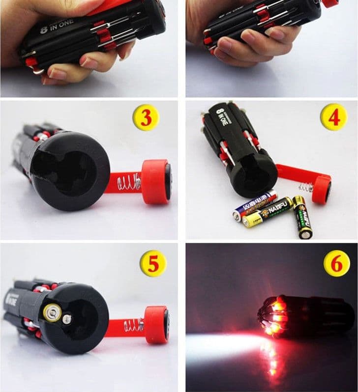 PORTATILE 8 IN 1 MULTI CACCIAVITE CON 6 LED TORCIA TOOLS LIGHT UP SET - 3