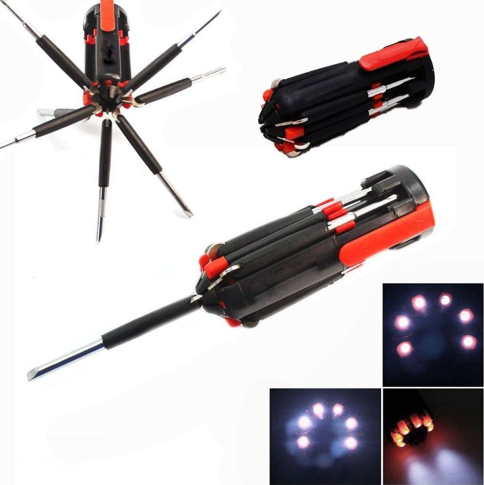 PORTATILE 8 IN 1 MULTI CACCIAVITE CON 6 LED TORCIA TOOLS LIGHT UP SET - 4