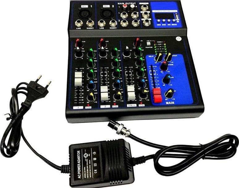 MIXER AUDIO PROFESSIONALE 4 CANALI USB CON ECHO-DELAY DJ KARAOKE PIANOBAR - 2