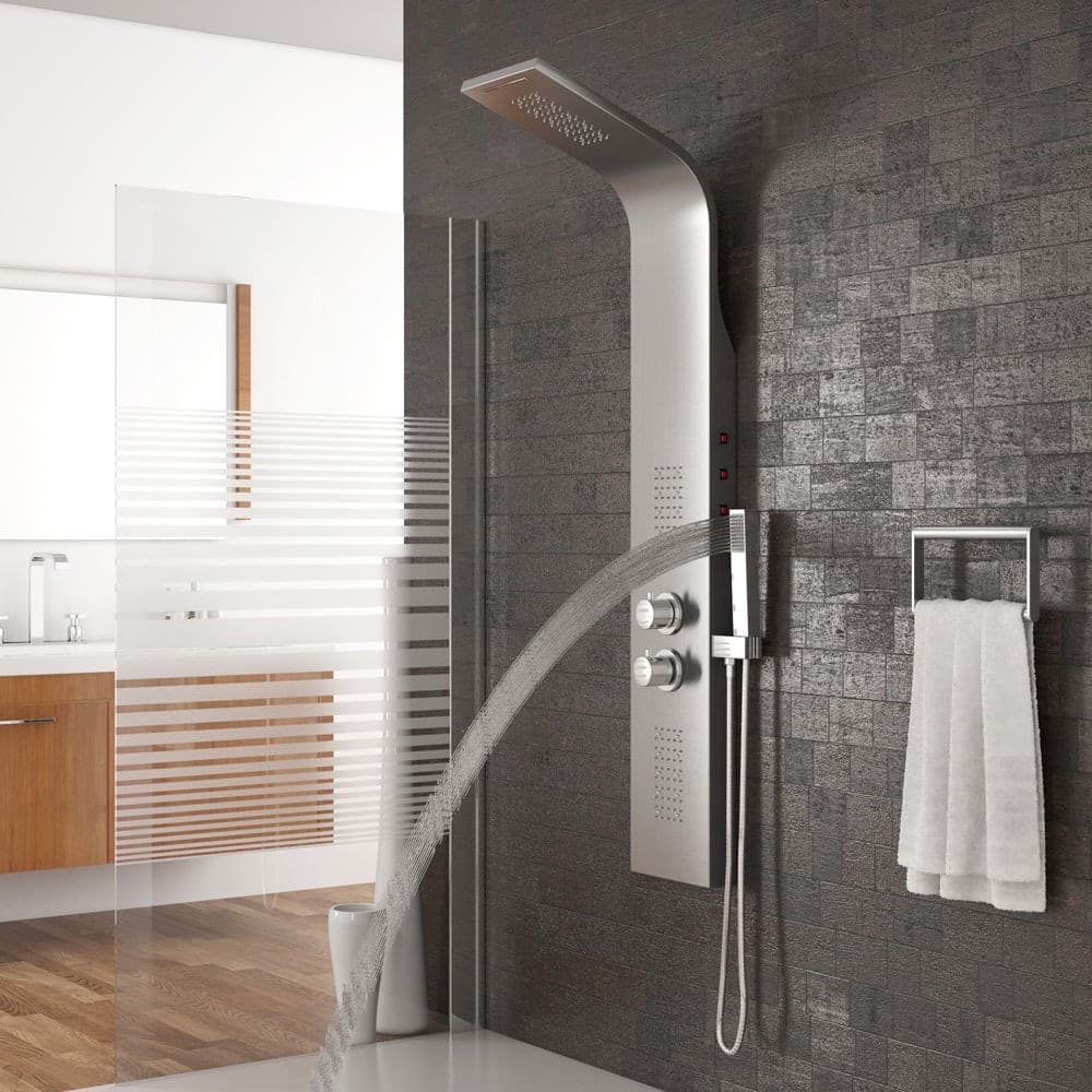 PANNELLO COLONNA DOCCIA CASCATA PIOGGIA UGELLI IDROMASSAGGIO SOFFIONE LUCI LED - 2