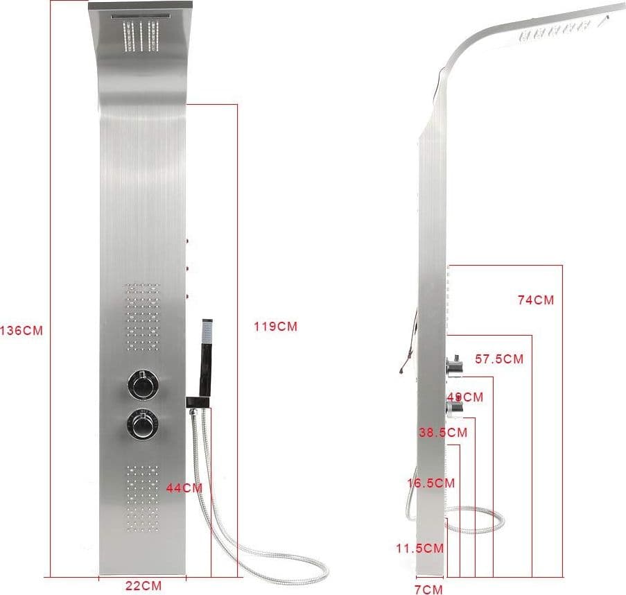 PANNELLO COLONNA DOCCIA CASCATA PIOGGIA UGELLI IDROMASSAGGIO SOFFIONE LUCI LED - 11