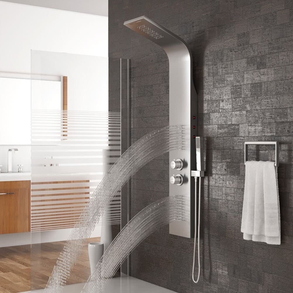 PANNELLO COLONNA DOCCIA CASCATA PIOGGIA UGELLI IDROMASSAGGIO SOFFIONE LUCI LED - 12