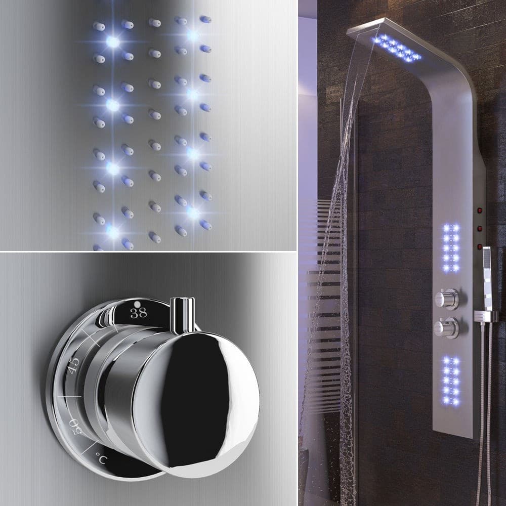 PANNELLO COLONNA DOCCIA CASCATA PIOGGIA UGELLI IDROMASSAGGIO SOFFIONE LUCI LED - 3