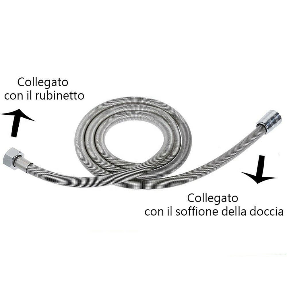 TUBO FLESSIBILE SOFFIONE DOCCINO PER DOCCIA VASCA BAGNO 2.5MT IN ACCIAIO CROMATO - 4