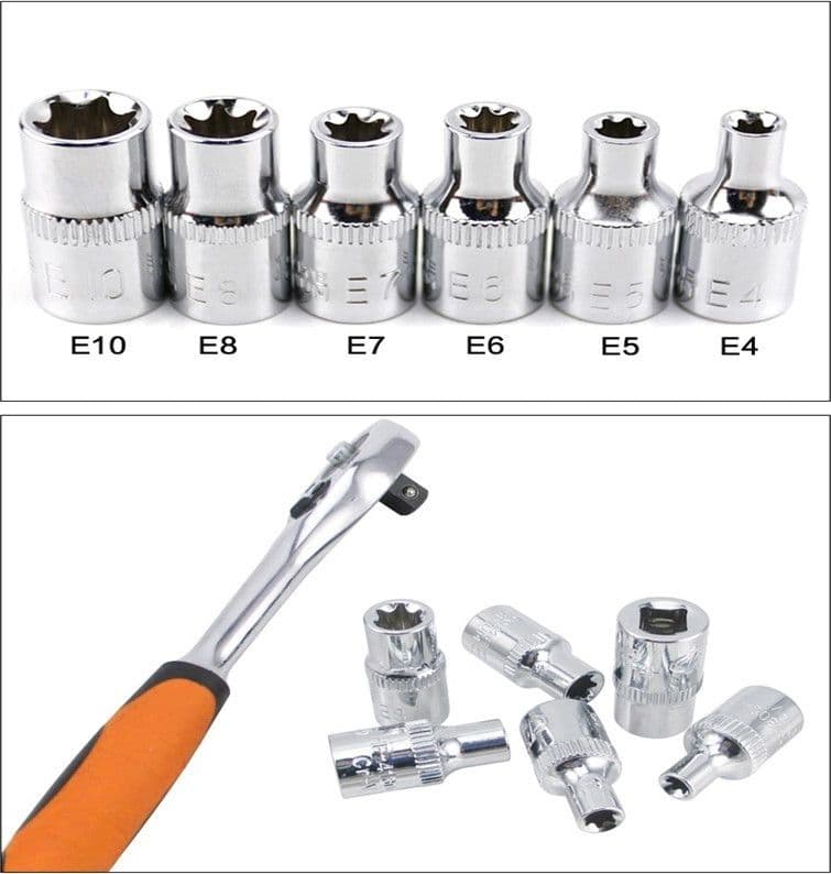 SET BUSSOLE TORX STELLA ADATTATORE 6 PEZZI CON ATTACCO 1/4" 4 5 6 7 8 10 CR-V - 8