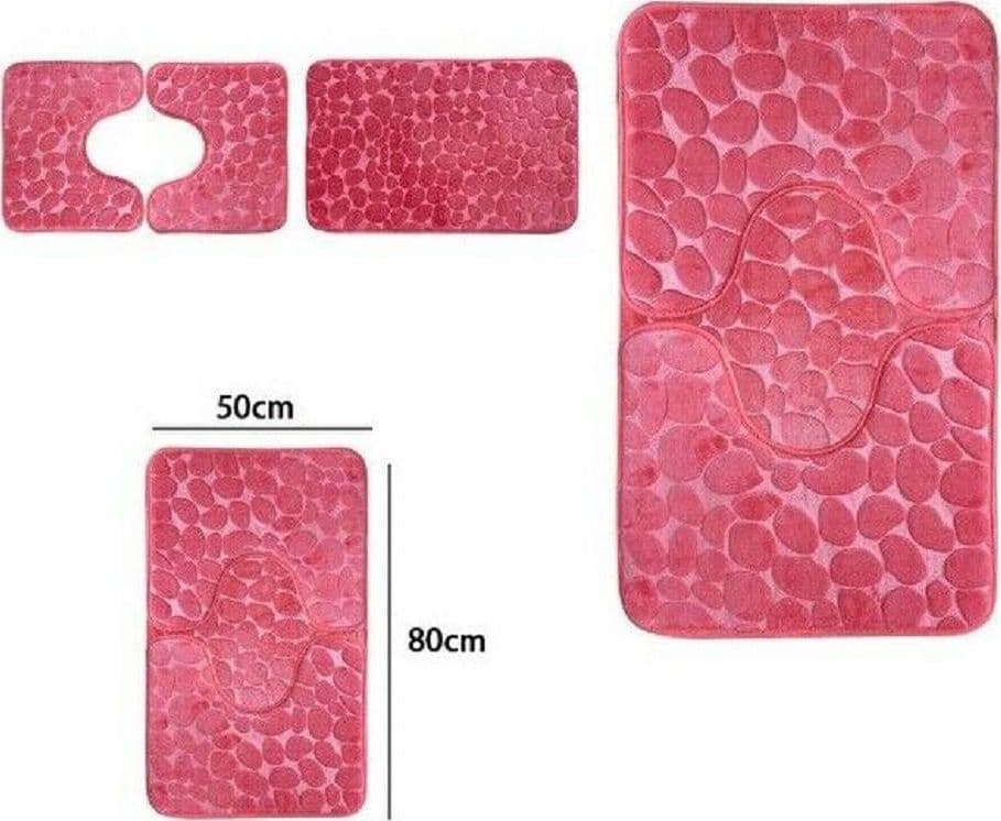 SET 3 PEZZI TAPPETI TAPPETINI ANTISCIVOLO PER BAGNO ARREDO COLORE ROSA 59335 - 2
