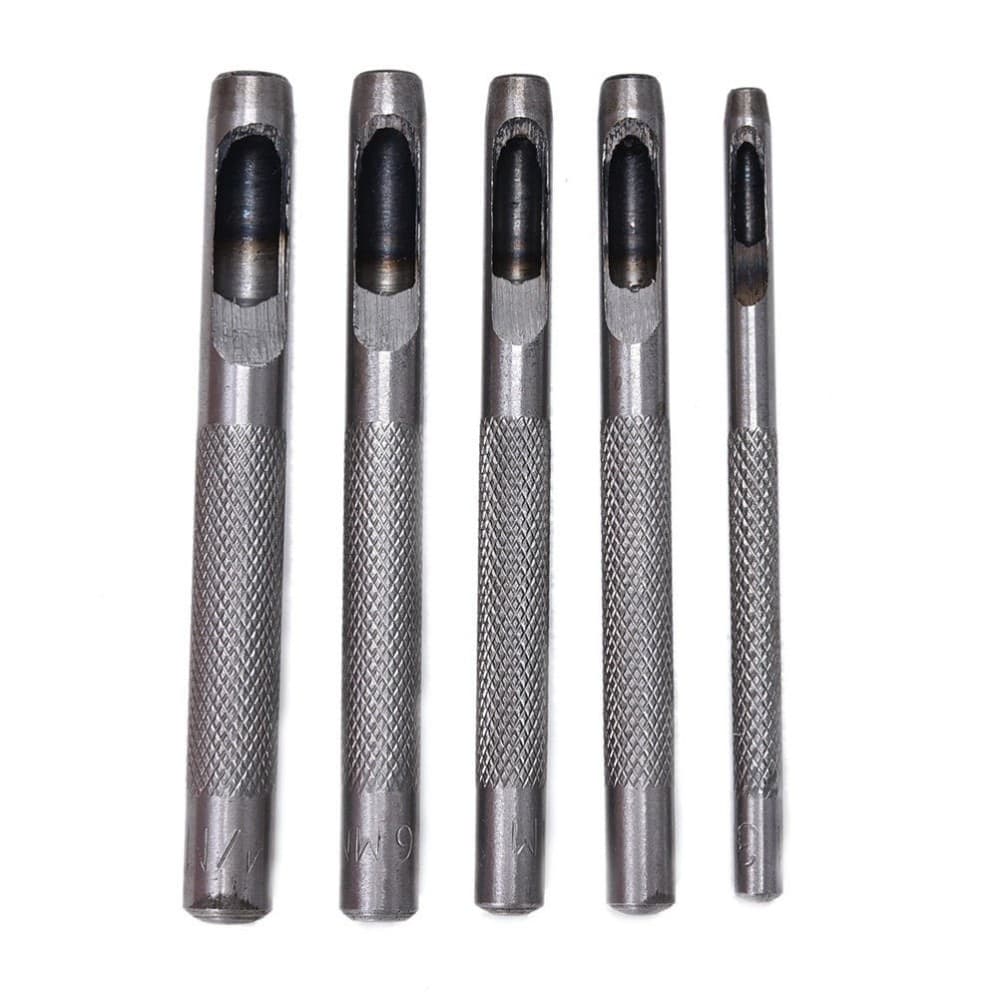 FUSTELLE IN ACCIAIO SET 5 PZ PER CUOIO LAMIERE STOFFA PLASTICA LEGNO PUNZONI - 2