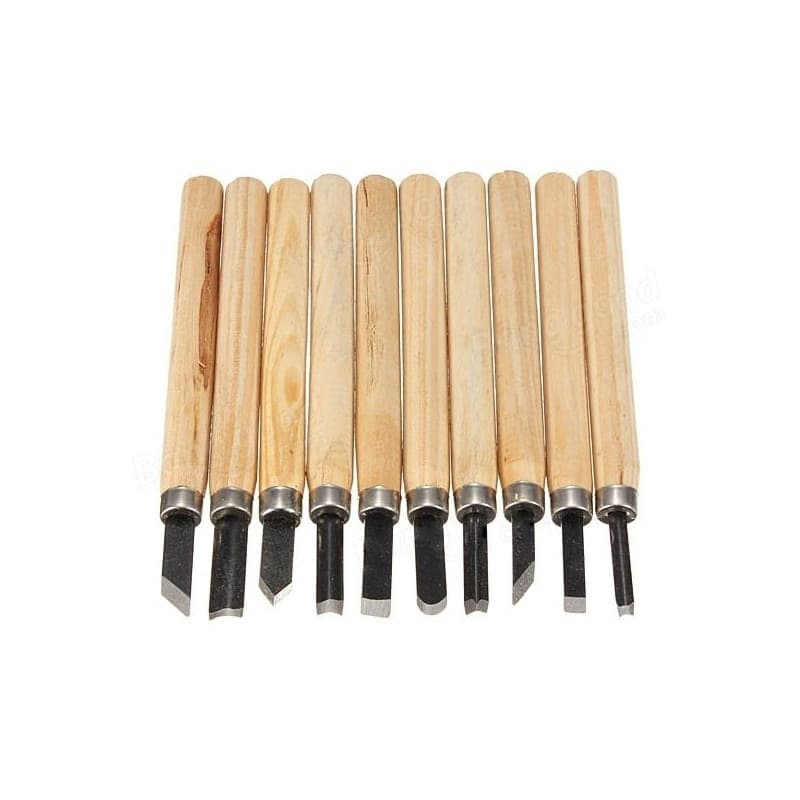 SET 10PZ SCALPELLI MINI MANICO IN LEGNO ACCIAIO PER SCULTURA INTAGLIO STRUMENTI - 2