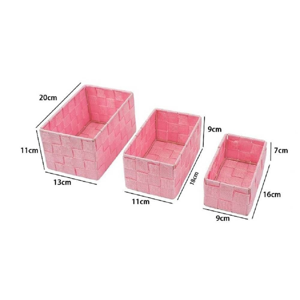 3 CESTINI TESSUTO SCATOLE ORGANIZER BAGNO PORTA OGGETTI BAGNOSCHIUMA ROSA 79053 - 2