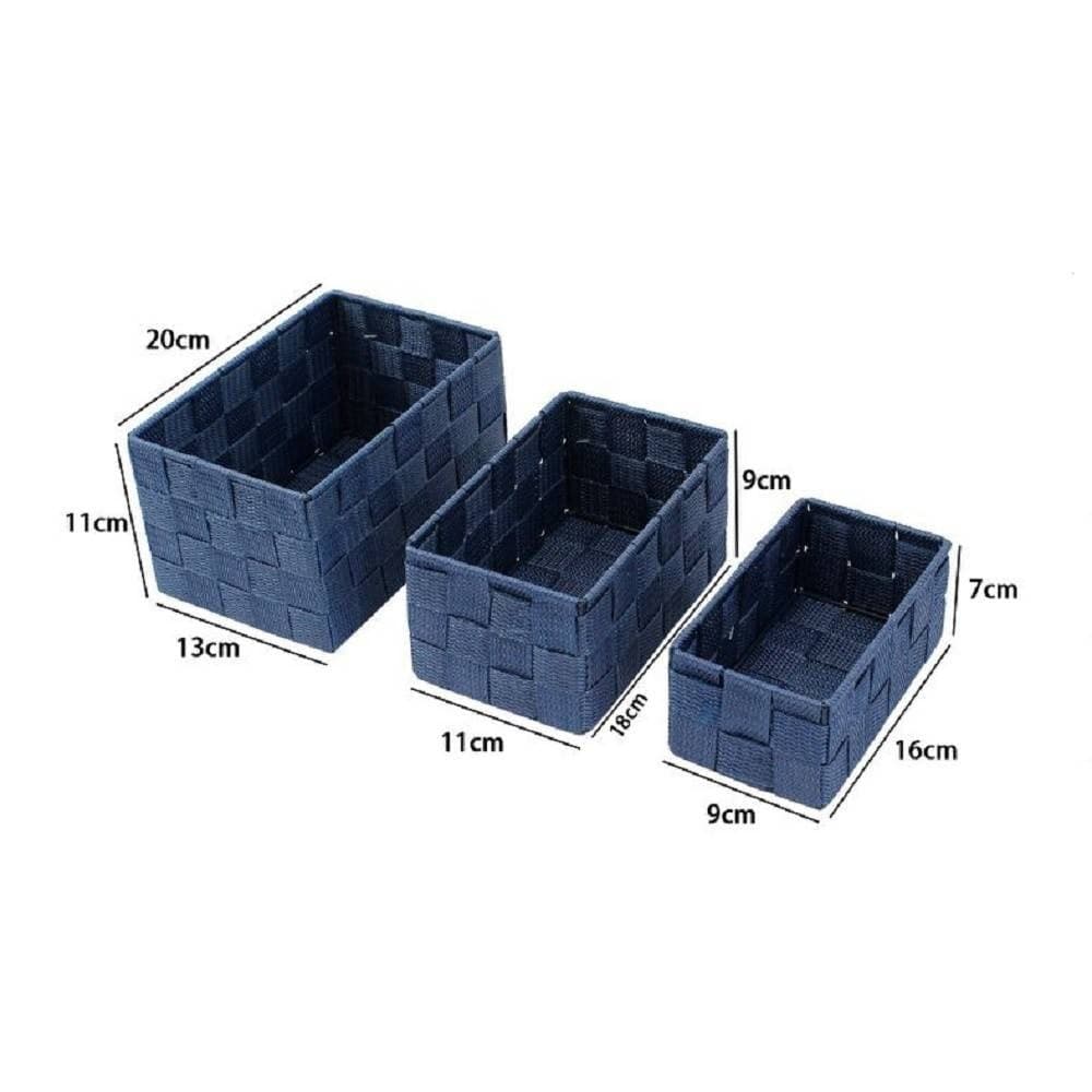 3 CESTINI TESSUTO SCATOLE ORGANIZER BAGNO PORTA OGGETTI BAGNOSCHIUMA BLU 79052 - 2