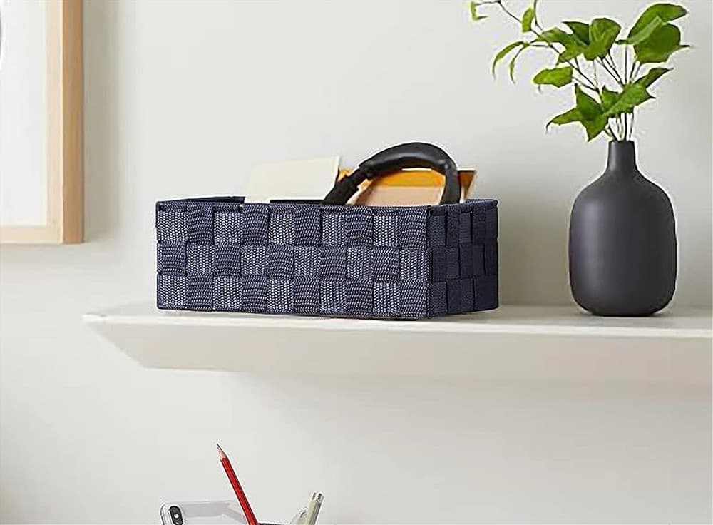 3 CESTINI TESSUTO SCATOLE ORGANIZER BAGNO PORTA OGGETTI BAGNOSCHIUMA BLU 79052 - 3