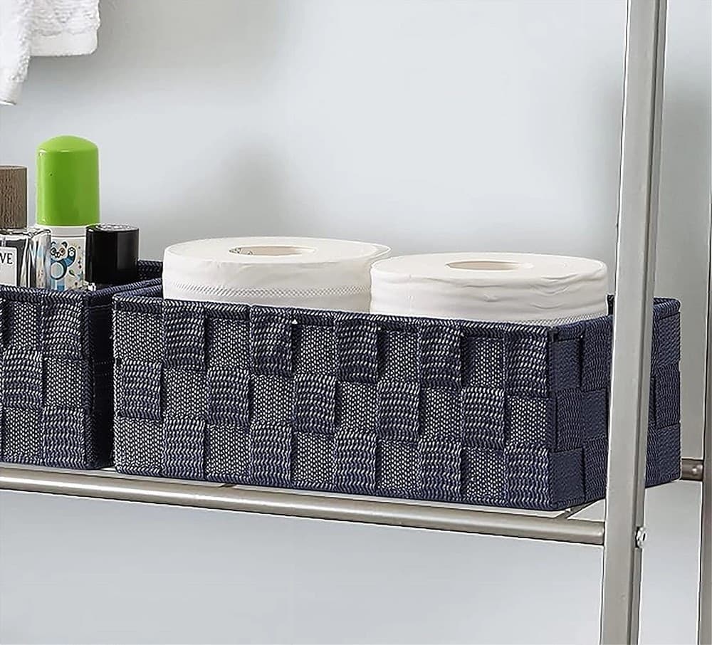 3 CESTINI TESSUTO SCATOLE ORGANIZER BAGNO PORTA OGGETTI BAGNOSCHIUMA BLU 79052 - 4