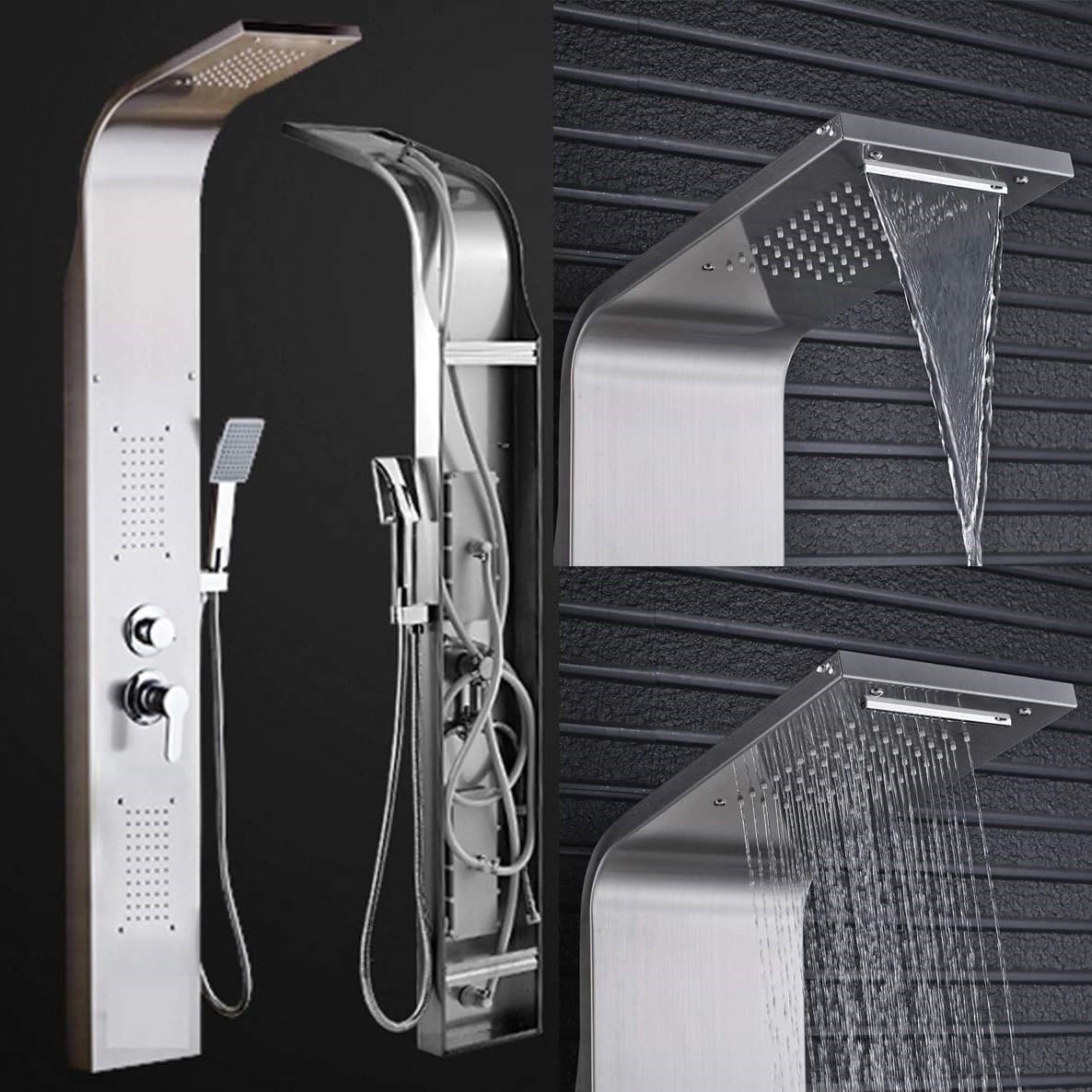 SISTEMA PANNELLO DOCCIA CURVO ESY_69213 ACCIAIO DOCCETTA SOFFIONE 22X48X156CM - 2