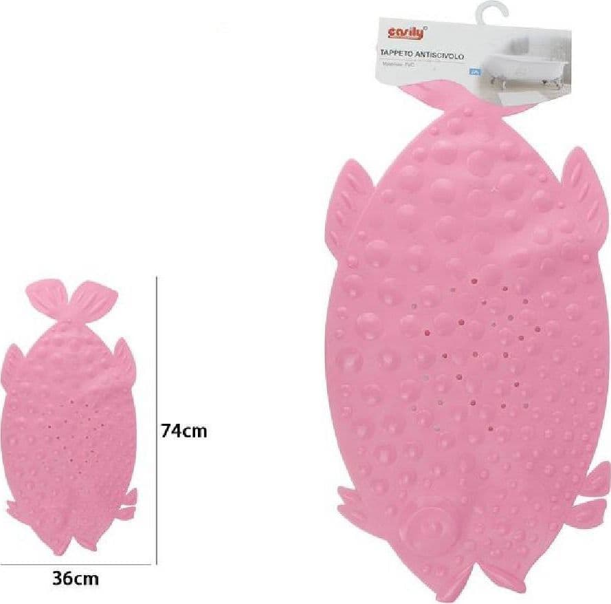 TAPPETO TAPPETINO PVC PESCE ROSA ANTISCIVOLO VASCA BAGNO DOCCIA 74 X 36 CM 59618 - 2