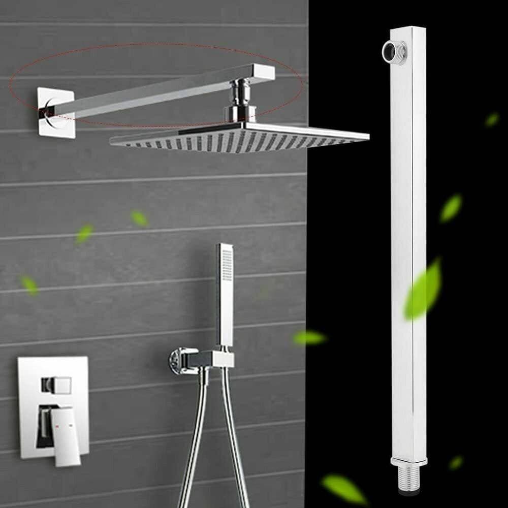 BRACCIO PER SOFFIONE DOCCIA QUADRATO IN OTTONE CROMATO COMPLETO DI ROSONE 40CM - 3