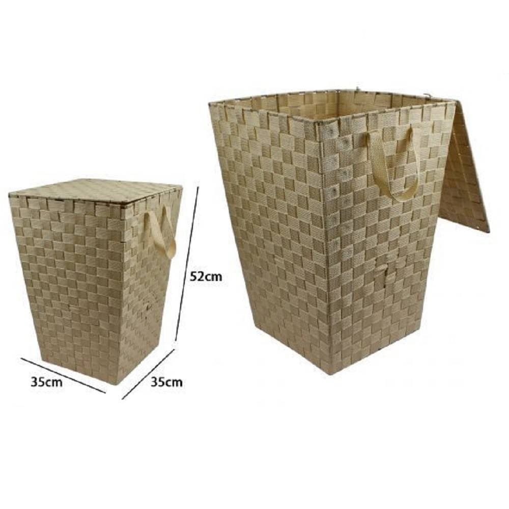 CESTO CESTINO PORTATUTTO PORTAOGGETTI BAGNO CASA COPERCHIO 35 X 52CM 79105 BEIGE - 2