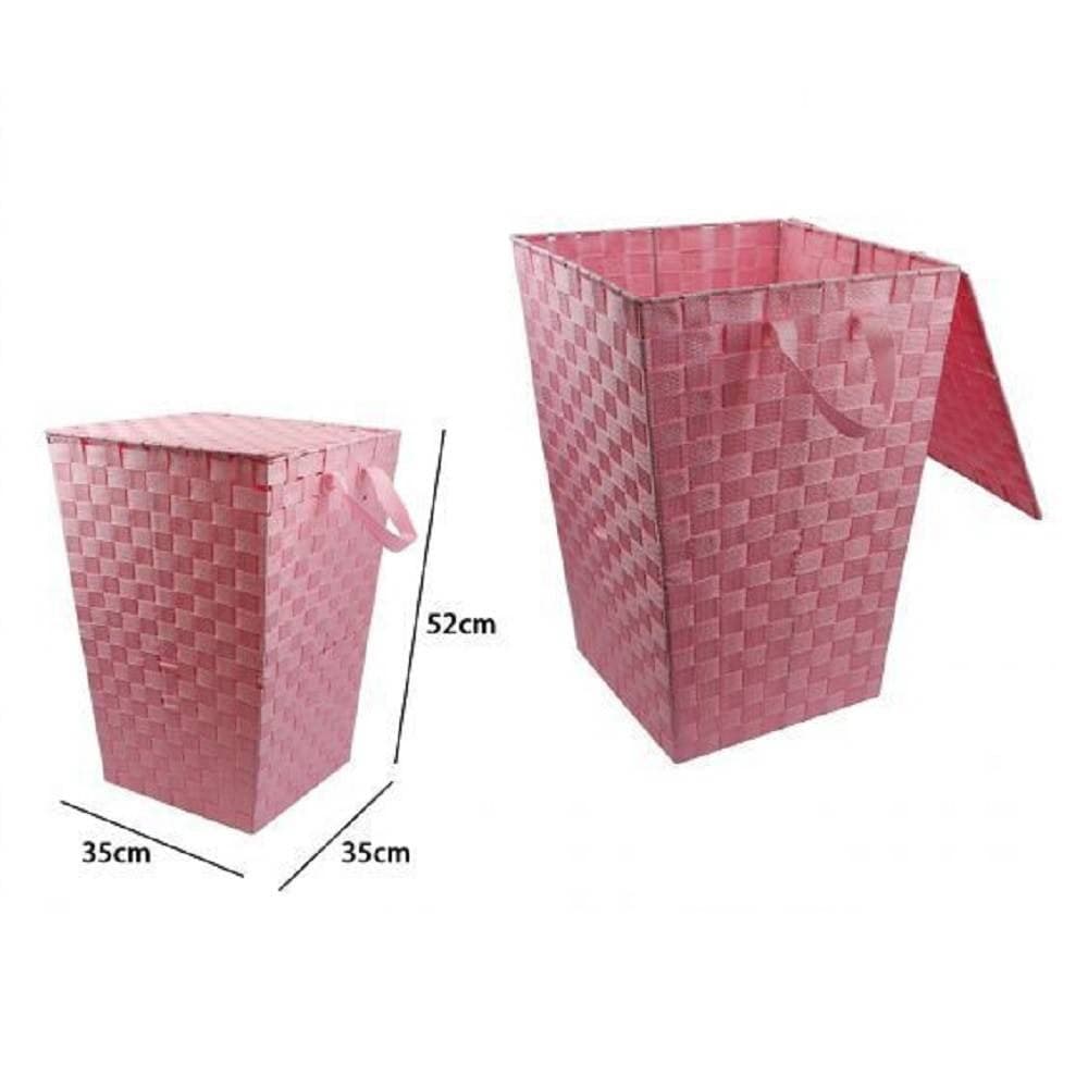 CESTO CESTINO PORTATUTTO PORTAOGGETTI BAGNO CASA COPERCHIO 35 X 52 CM 79107 ROSA - 2