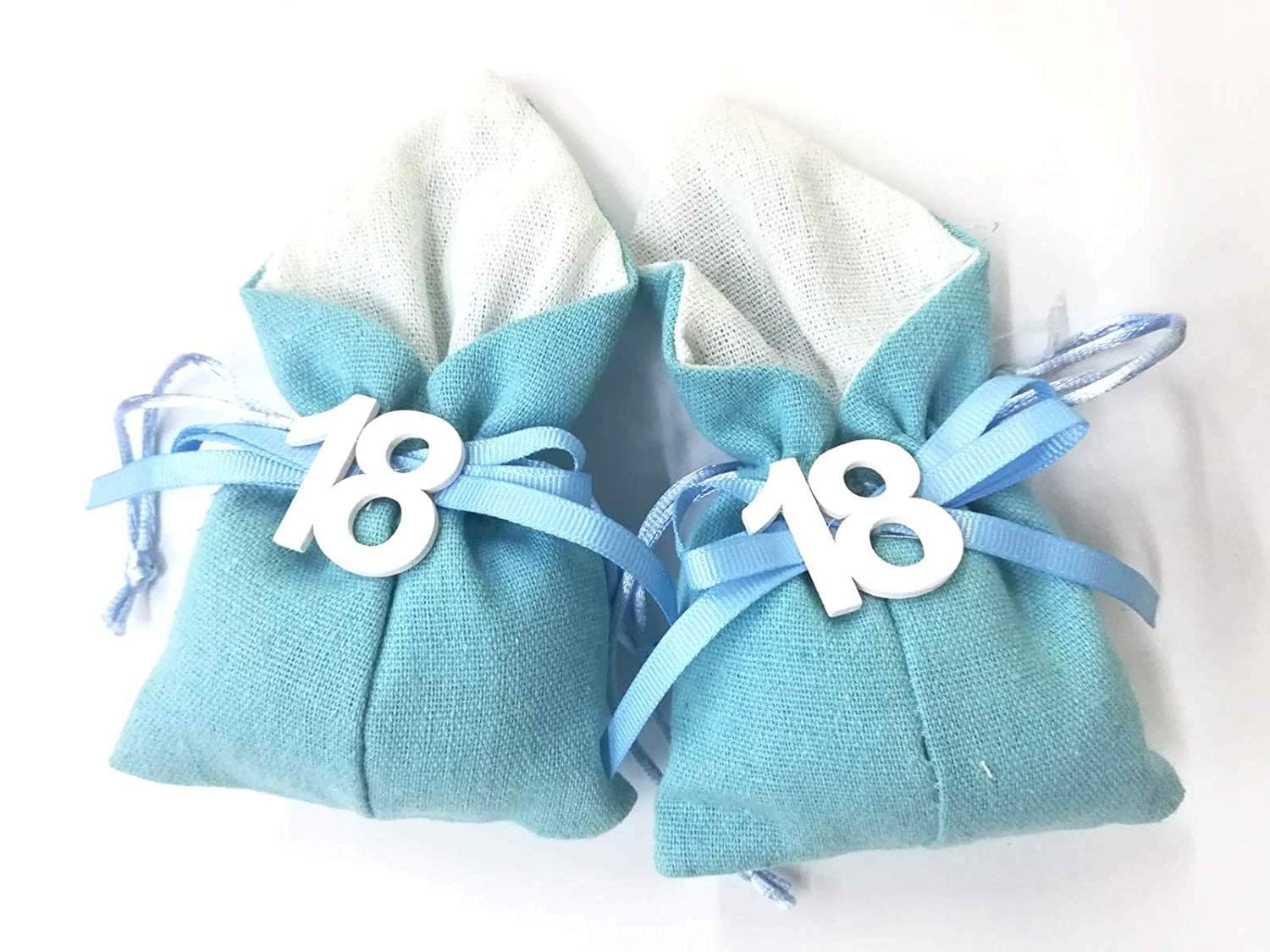 SET 12PZ SACCHETTO COLORATO NUMERO 18 ANNI JUTA 10X13CM BOMBONIERA PORTACONFETTI - 10