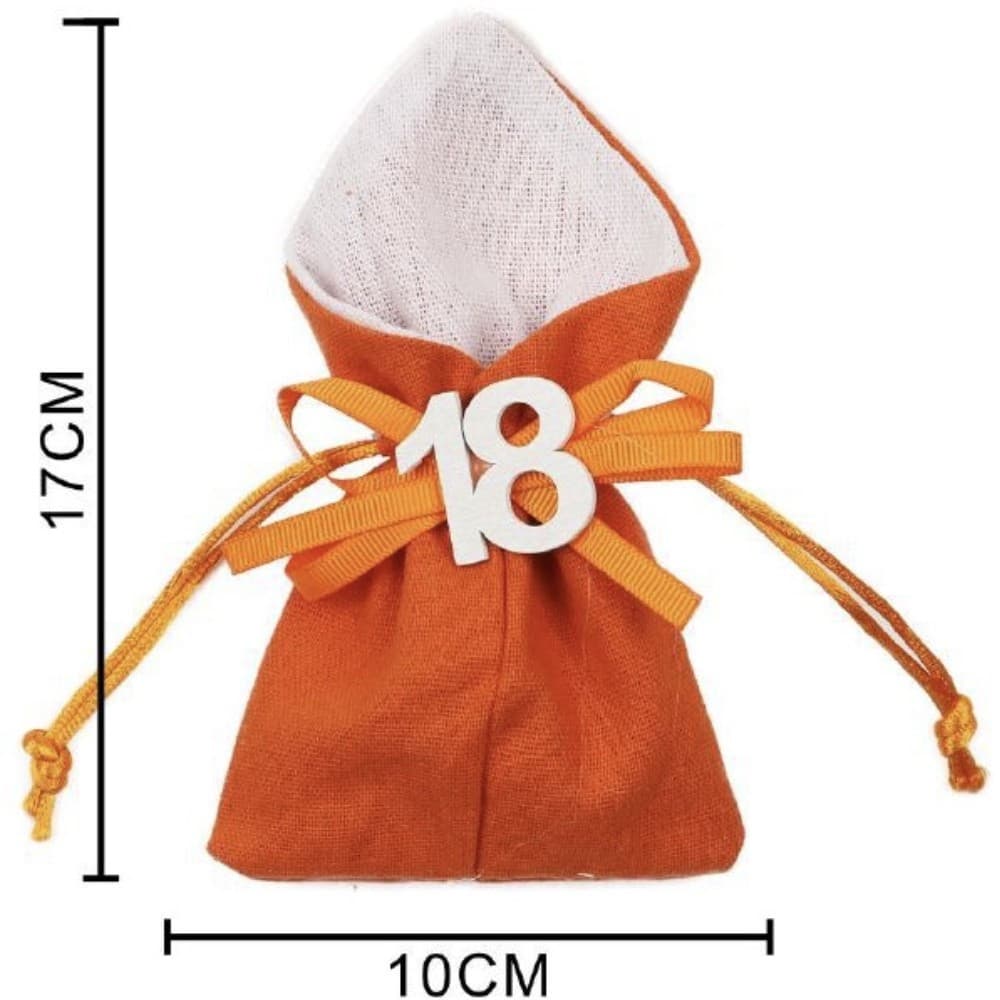 SET 12PZ SACCHETTO COLORATO NUMERO 18 ANNI JUTA 10X13CM BOMBONIERA PORTACONFETTI - 11