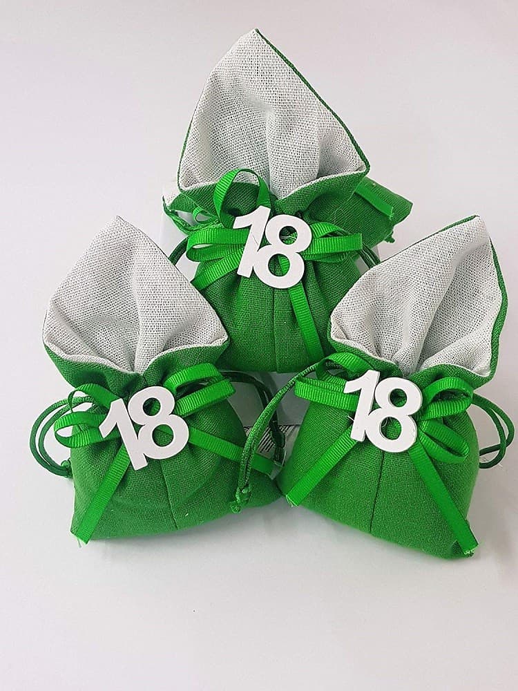 SET 12PZ SACCHETTO COLORATO NUMERO 18 ANNI JUTA 10X13CM BOMBONIERA PORTACONFETTI - 8