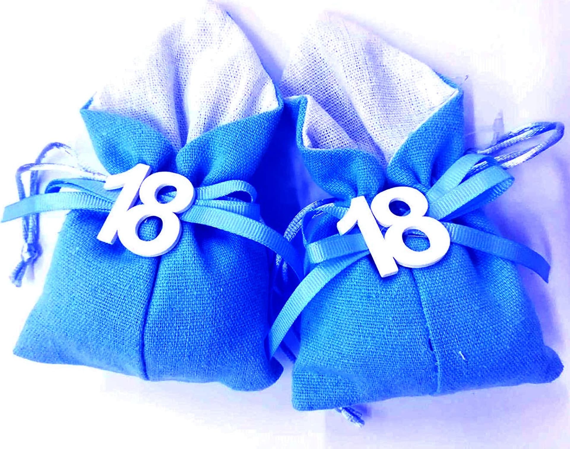 SET 12PZ SACCHETTO COLORATO NUMERO 18 ANNI JUTA 10X13CM BOMBONIERA PORTACONFETTI - 2