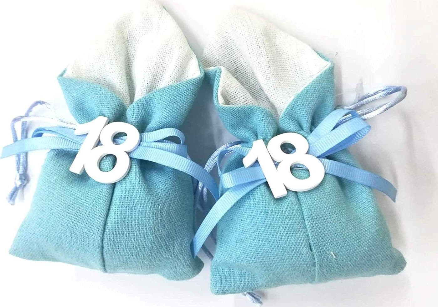 SET 12PZ SACCHETTO COLORATO NUMERO 18 ANNI JUTA 10X13CM BOMBONIERA PORTACONFETTI - 4