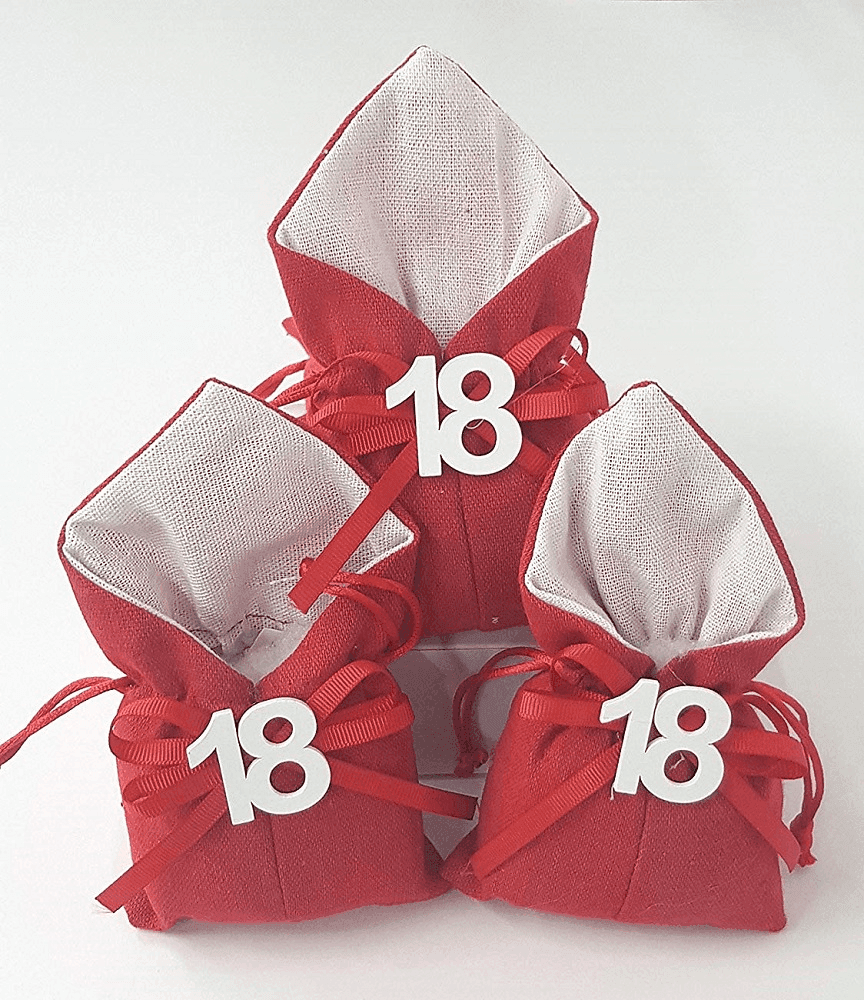 SET 12PZ SACCHETTO COLORATO NUMERO 18 ANNI JUTA 10X13CM BOMBONIERA PORTACONFETTI - 5